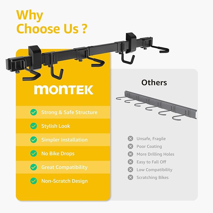 monTEK Enhanced Bike Storage Rack, Adjustable 3-Bike and 2-Helmet Hangers - Image 2