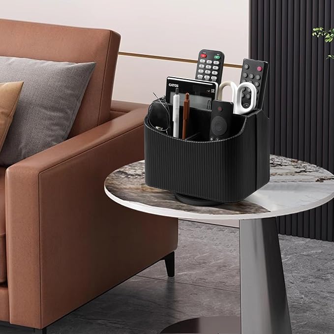 PU Leather Remote Control Holder, 360 Degree Rotating Desk Organizer Storage - Image 6