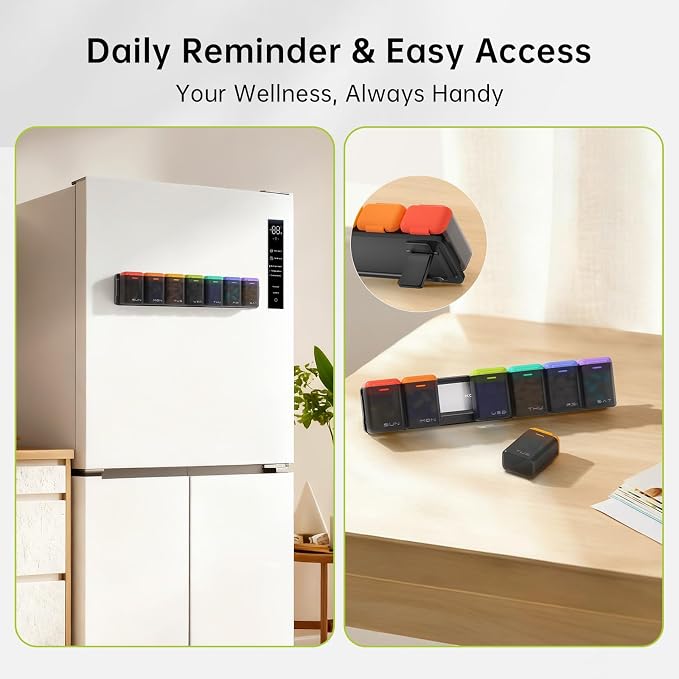 Weekly Pill Organizer Magnetic, Removable Pill Box 7 Day 1 Time a Day, Large - Image 2