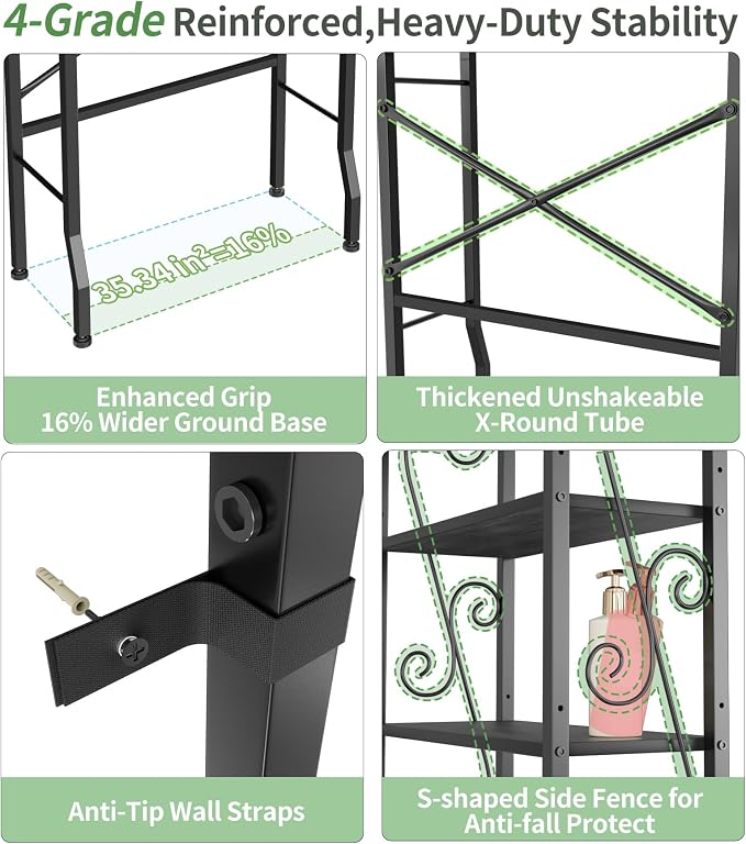 Over-The-Toilet Storage Rack 4-Tier, Bathroom Organizer Shelf Over Toilet - Image 4