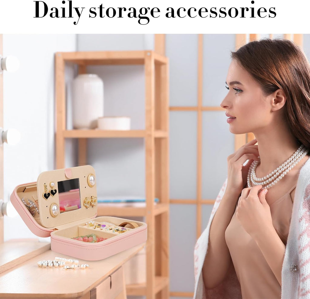 Travel Jewelry Case, Jewelry Box with Mirror, Jewelry Organizer Bridal