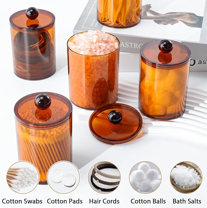 4 Pack Qtip Holder, Canister Apothecary Jar Set, Bathroom Jars - Image 4