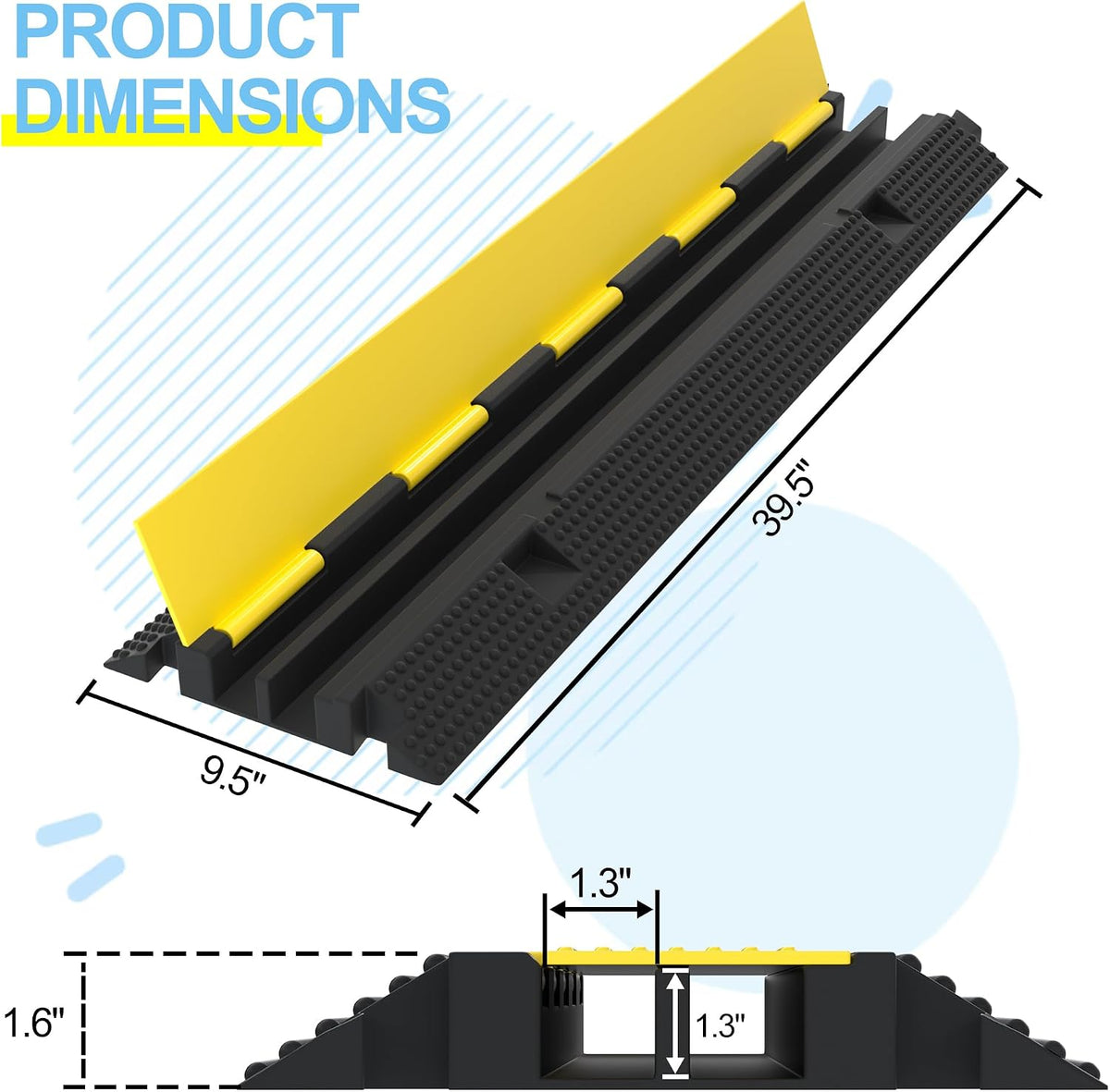 3 Packs 2-Channel Rubber Cable Protector Cover Ramp & Speed Bump
