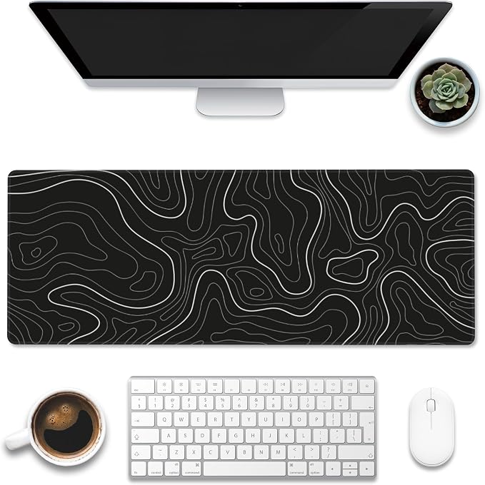 Desk Mat, Topographic Contour Large Gaming Mouse Pad by Eflxamz