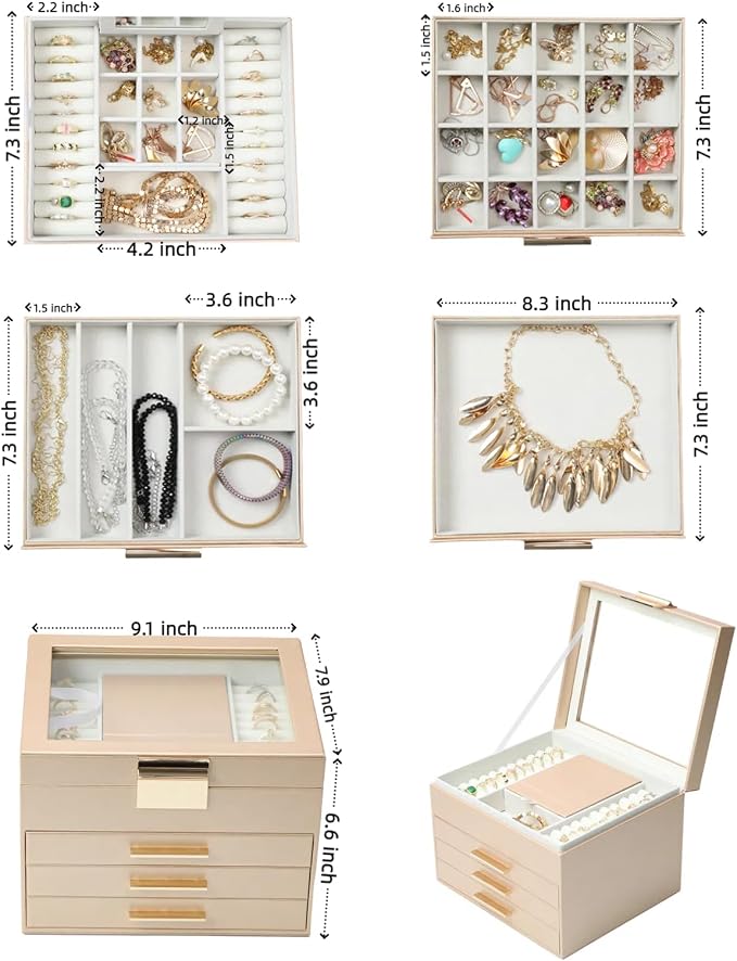 BOOVO Clear Lid Jewelry Box, 4 Layers Jewelry Organizer Large Jewelry Storage - Image 7