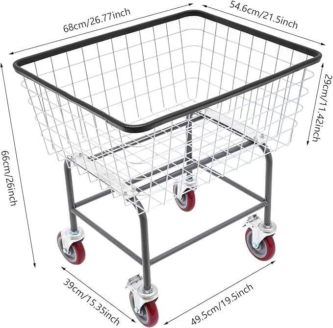 Steel Wire Laundry Cart, Wire Laundry Basket Cart - Image 2