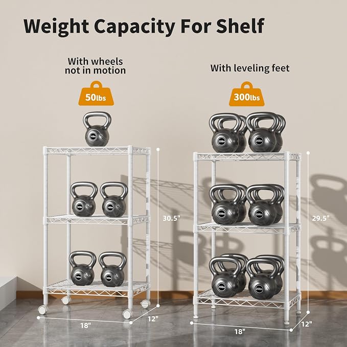 Small 3 Tier Shelves Storage Wire Shelving Unit Metal Shelf Adjustable - Image 7