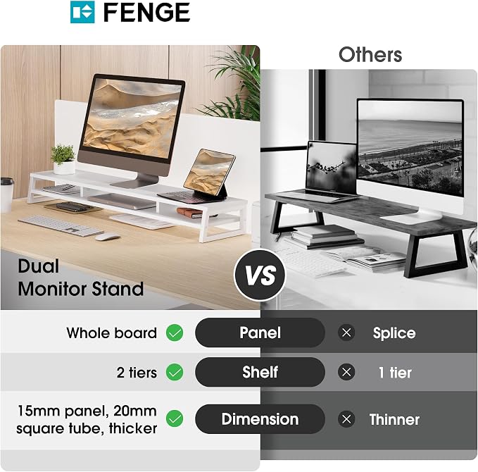 Fenge Dual Monitor Stand for Desk, 42.5in Large Monitor Riser for 2 Monitors - Image 5