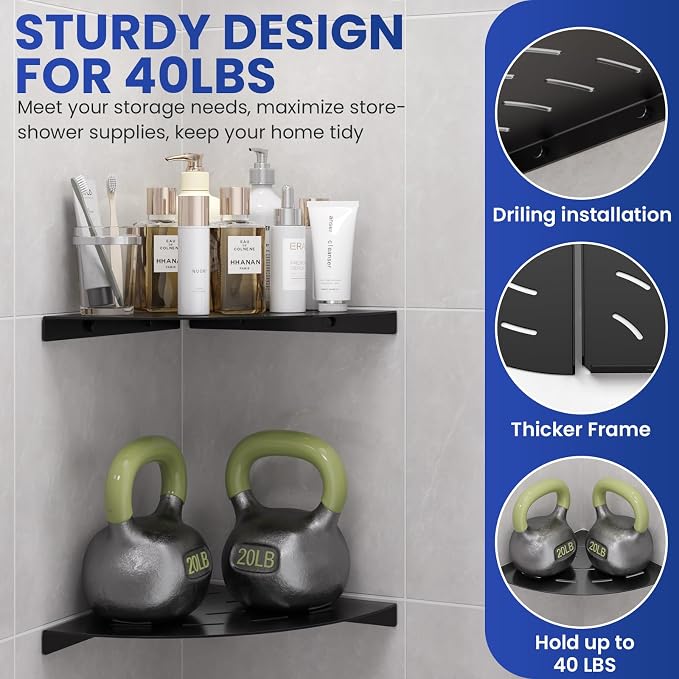 2 Pack Corner Shower Shelves Load Capacity 40 lbs 304 Stainless Steel Shower - Image 5