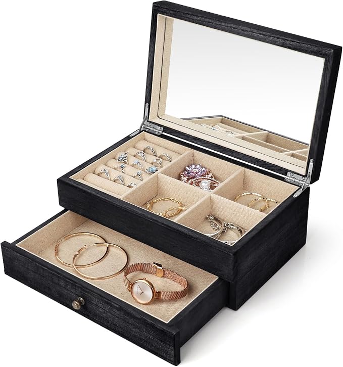 Meangood Jewelry Box Organizer for Women, 2 Layer Large Jewelry Storage Case by Meangood