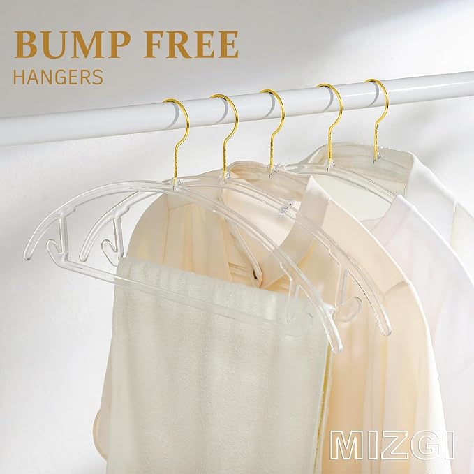 MIZGI Premium Clear Hangers Heavyduty-Acrylic No Shoulder Bump Suit Hangers - Image 2