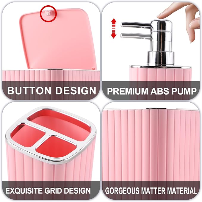 Bathroom Set with Shower Curtain and Rugs- 25PC Pink Bathroom Accessories - Image 7
