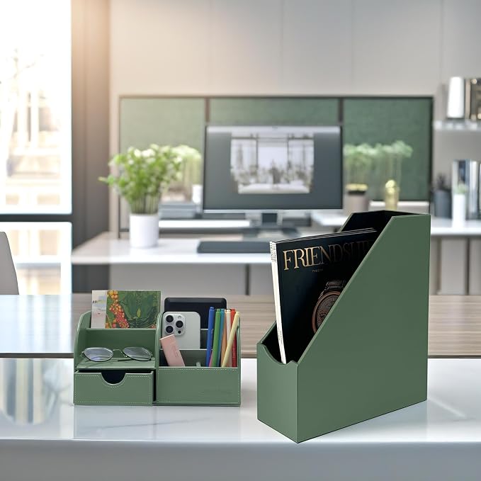 UnionBasic Magazine File Holder, Leatherette Desktop Document Organizer - Image 3