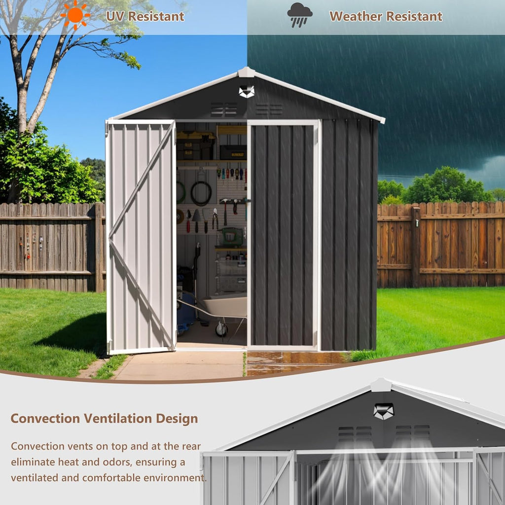 8X6 FT Outdoor Storage Shed, Metal Garden Shed, Storage Tool Sheds