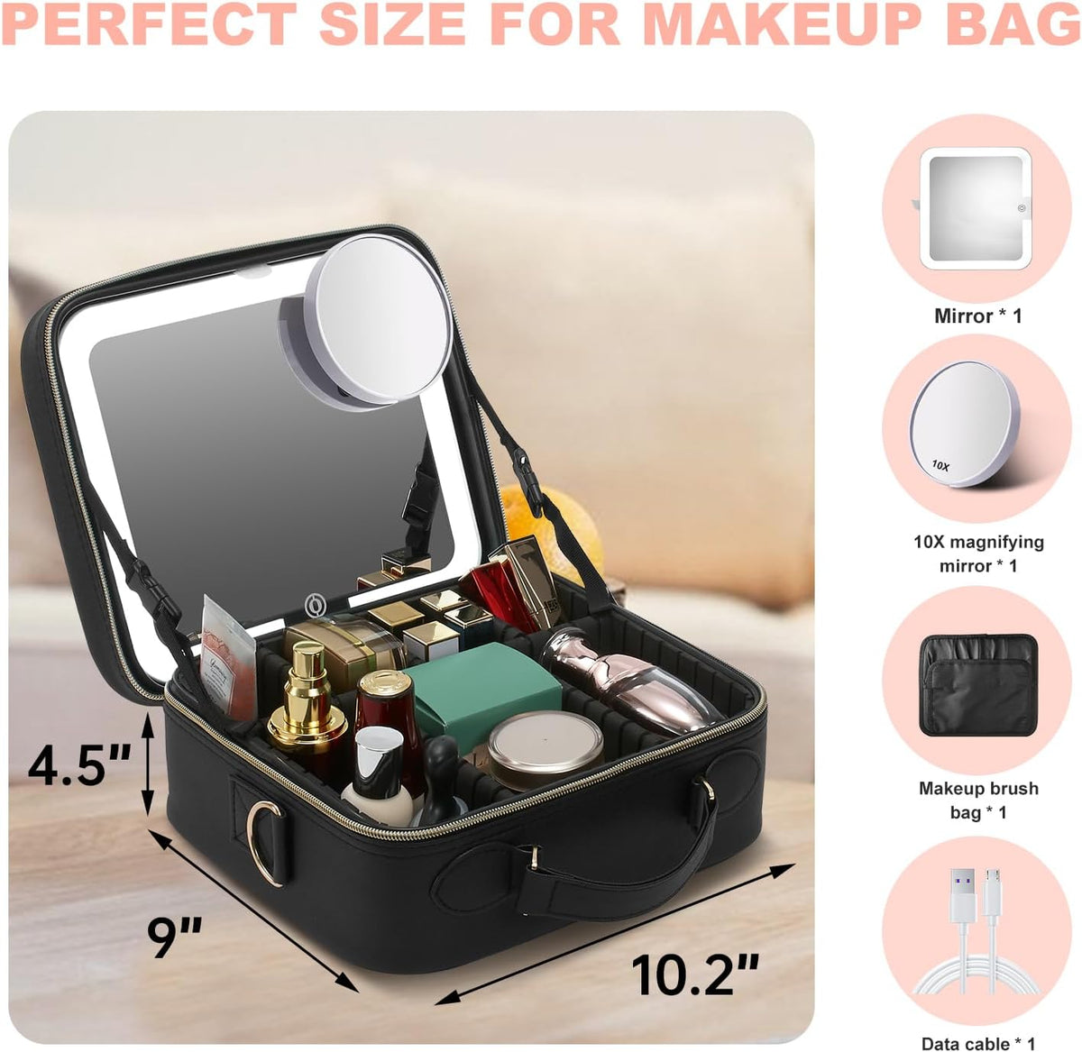 Travel Makeup Bag with Mirror Travel Makeup Organizer Makeup Case
