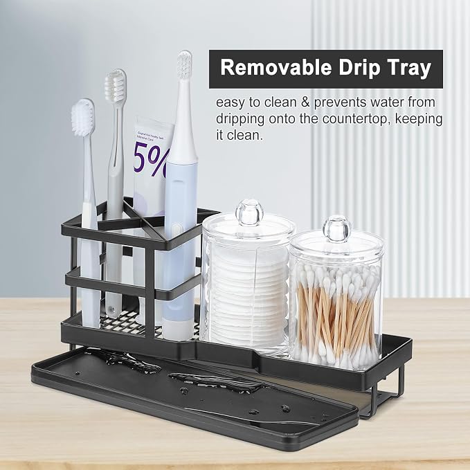MYITYARD Toothbrush Holders for Bathrooms, Cotton Swabs & Cups Dispenser Set - Image 4