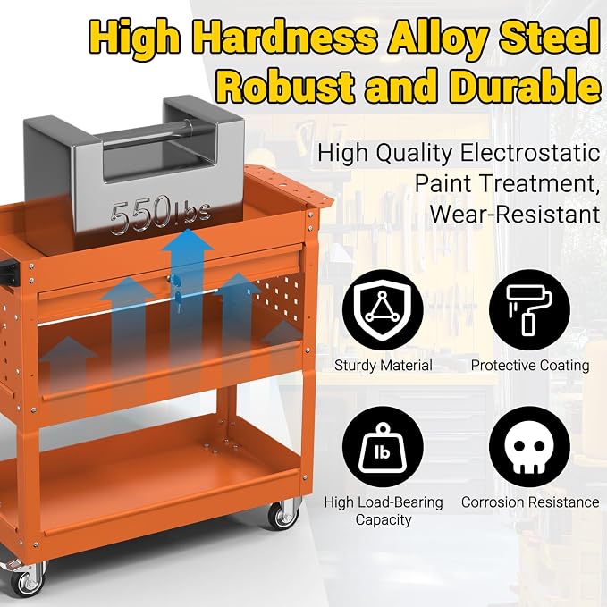 3 Tier Rolling Tool Cart on Wheels, 550 LBS Tool Cart - Image 2