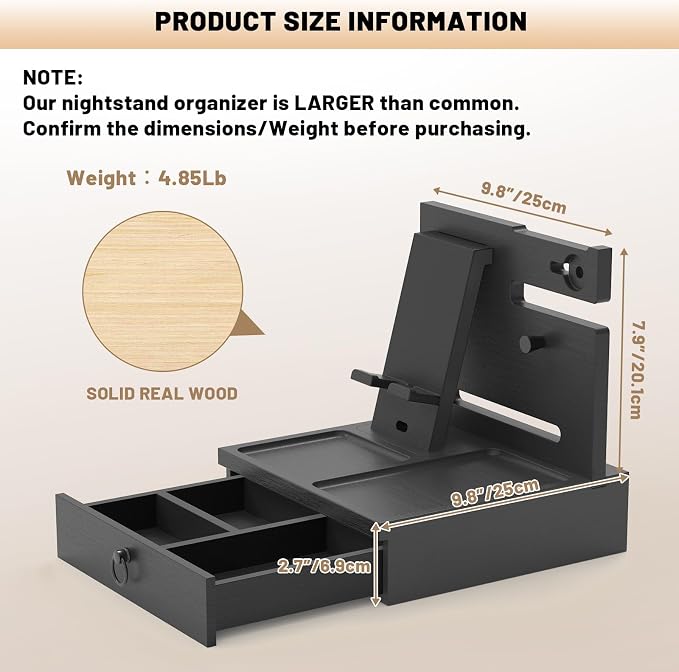 Wood Phone Docking Station, Nightstand Organizer - Image 3
