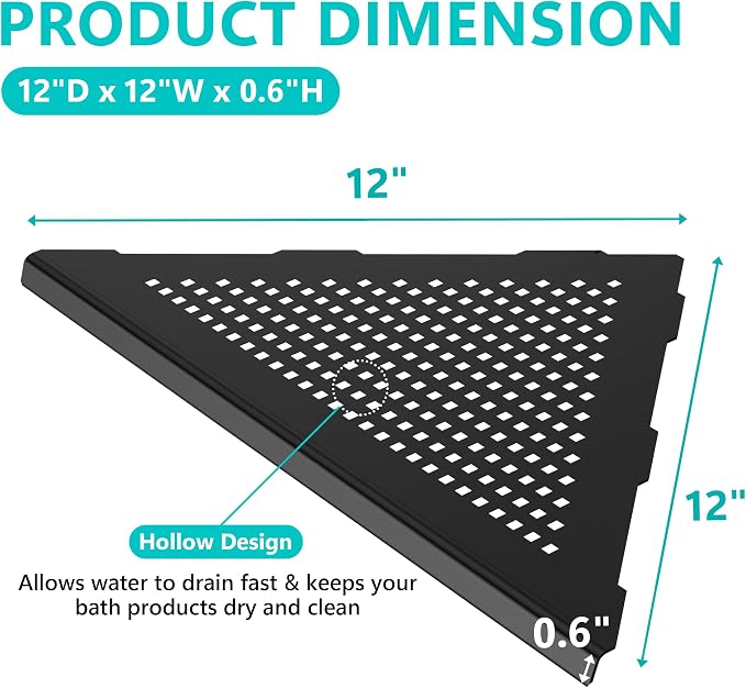 Bathroom Corner Shelf, Recessed 12" Shower Shelf Caddy, SUS304 Stainless Steel - Image 2