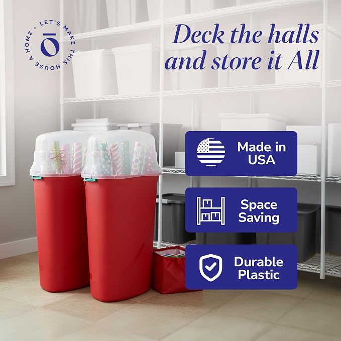 HOMZ 2-Pack Seasonal Holiday, Plastic Vertical Gift Wrap Storage Organizer - Image 5