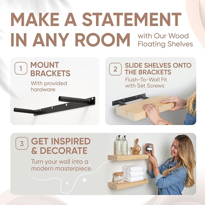Homeforia Wood Floating Shelf 12 inch, High End Solid Natural Wood 12inch - Image 6