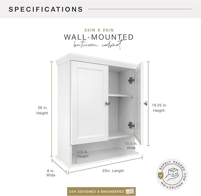 MCS 23x26 White Medicine Cabinet Organizer, Wall Mounted Bathroom Cabinet - Image 2