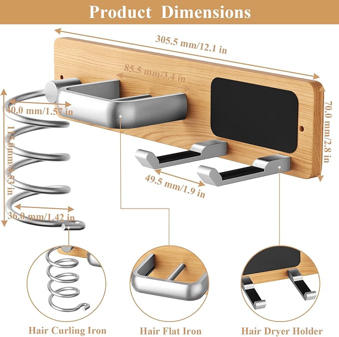 Tindbea Hair Dryer Holder Curling Iron Holder Flat Iron, Blow Dryer Holder Wall - Image 3