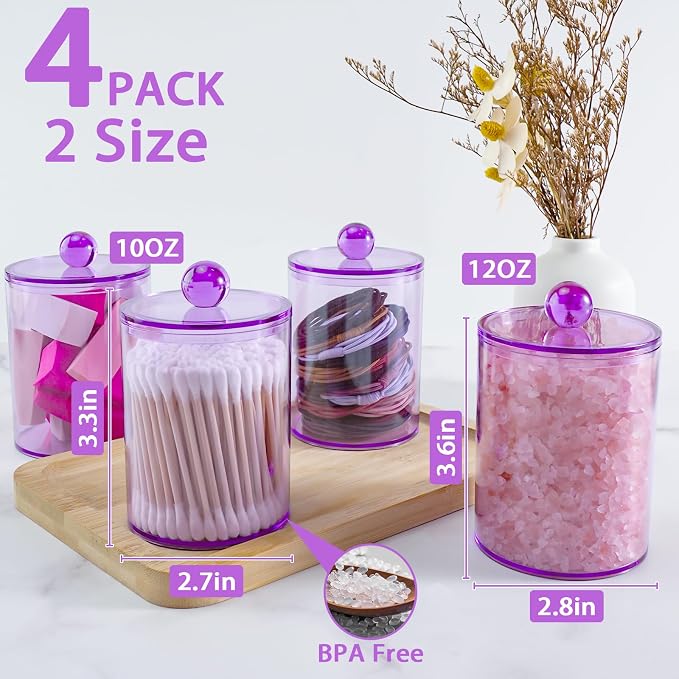 4 Pack Qtip Holder, Canister Apothecary Jar Set, Bathroom Jars - Image 2