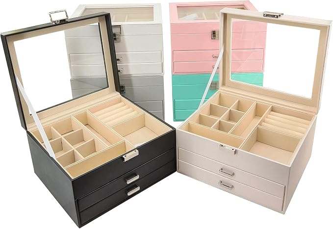 Clear Lid Jewelry Box, 3 Layers Jewelry Organizer Large Multi-Functional - Image 9