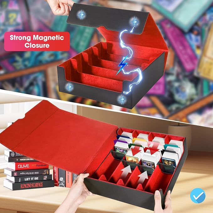Red Card Organizer Box, 3000+ Trading Card Storage Box, PU Leather, 24 Dividers - Image 6
