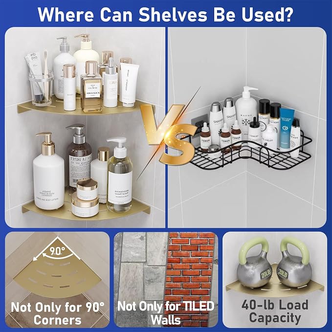 2 Pack Corner Shower Shelves Load Capacity 40 lbs 304 Stainless Steel Shower - Image 7