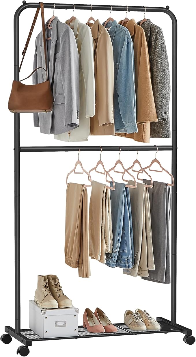 SONGMICS Clothes Rack with Wheels, Double-Rod Clothing Rack - Image 8