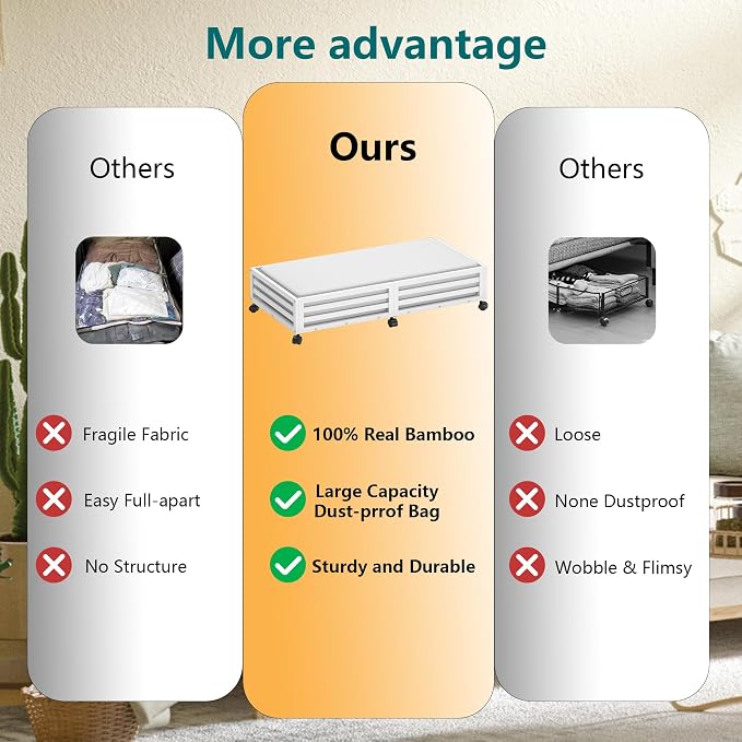 Wisuce Bamboo Under Bed Storage Containers- Underbed Organizer - Image 4