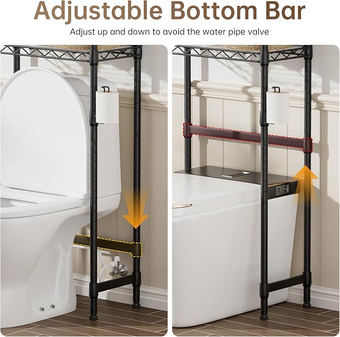 3-Tier Over The Toilet Storage Shelf, Heavy Duty Adjustable Metal Bathroom Rack - Image 4