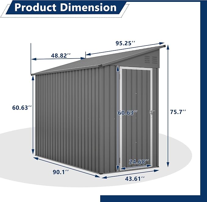 Outdoor Metal Storage Shed 4 x 8 ft, Garden Shed Lean to shed - Image 3