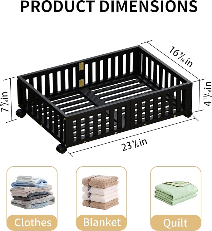 Bamboo Under Bed Storage with Wheels, Rolling Underbed Shoe Organizer Box - Image 2