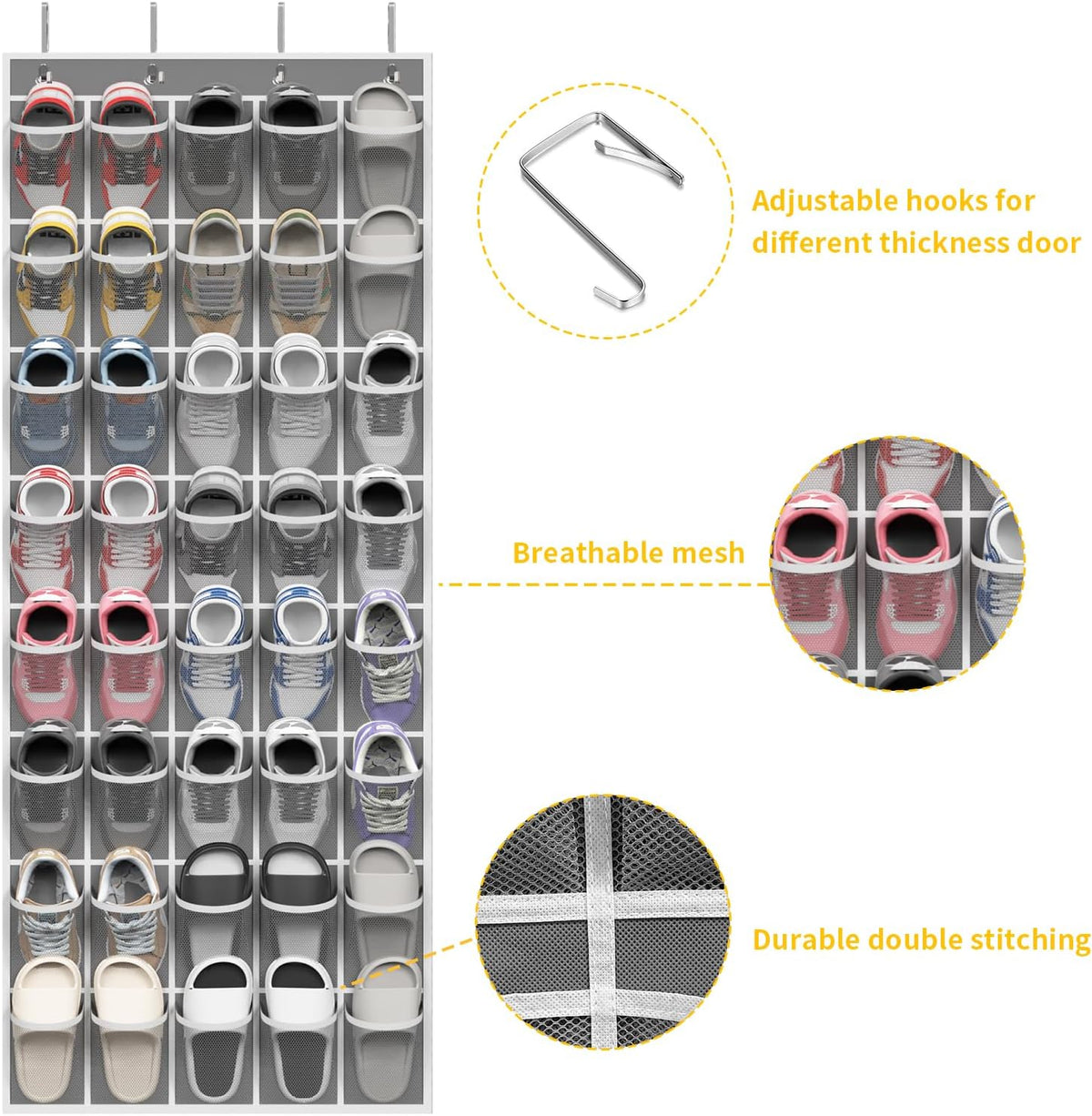 40 Large Pockets Over the Door Shoe Organizer,Space-Saving Mesh
