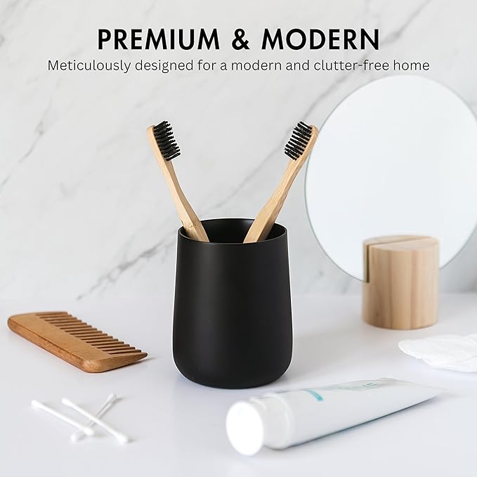 Matte Black Toothbrush and Toothpaste Holder and Cup - Image 2
