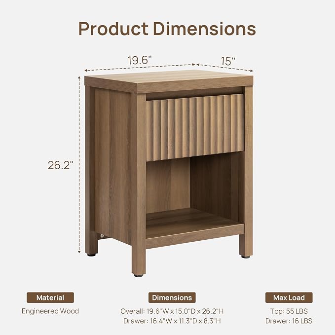 SICOTAS Fluted Night Stand Set of 2, Farmhouse Nightstands - Image 2
