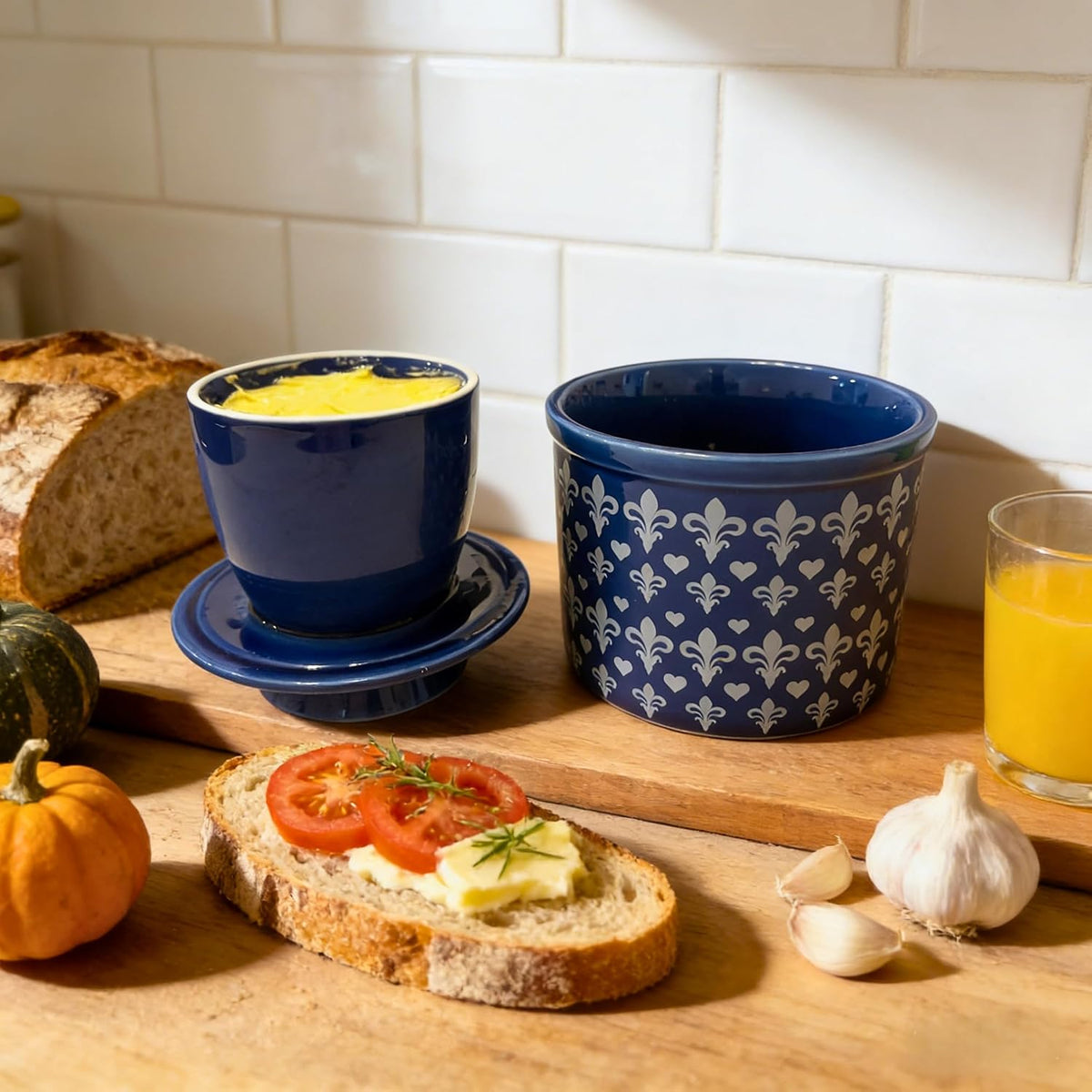 Butter Crock with Lid for Countertop, Butter Keeper Crock with Water