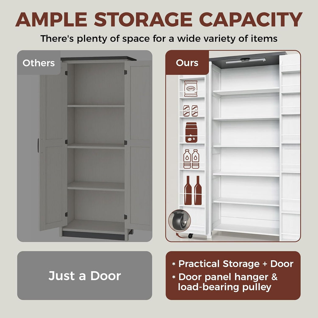 White Farmhouse 72" H Craft Storage Cabinet with Adjustable Shelves