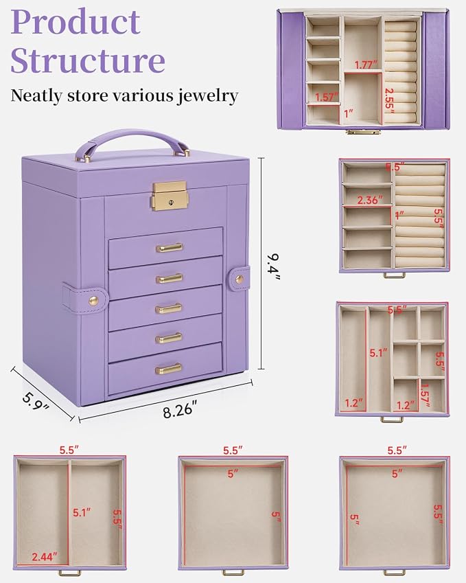 TORIBIO Large Jewelry Box for Women, Leather Jewelry Organizer - Image 2