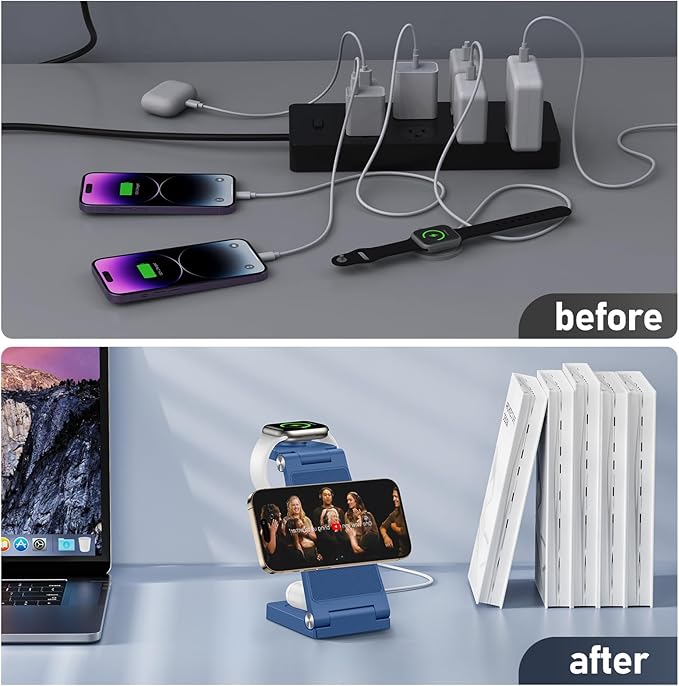 Magnetic Wireless Charger Stand, 3 in 1 Foldable Wireless Charging Station - Image 6