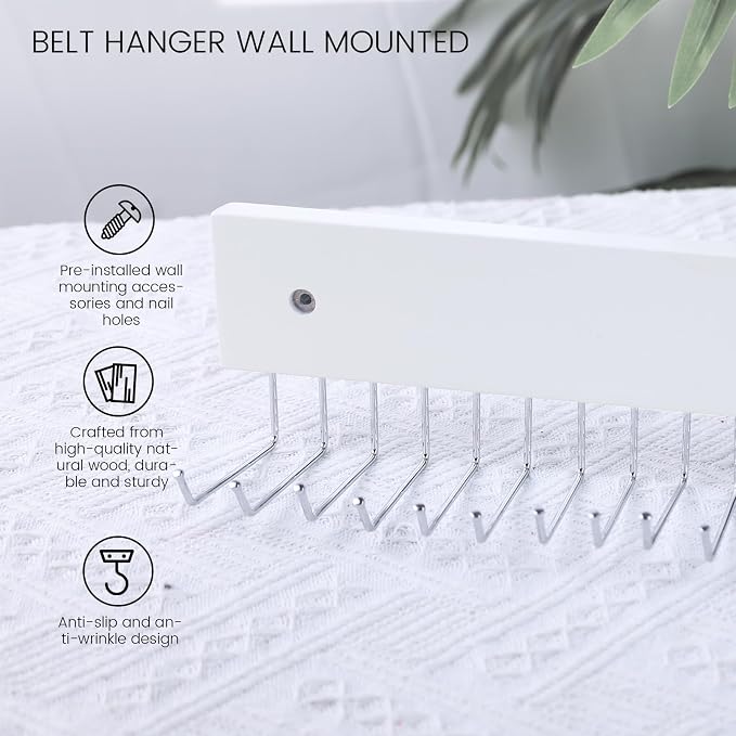 Tie Rack Wall Mounted, 180 Degree Rotating Tie Hanger Belt Holder Organizer Max - Image 4