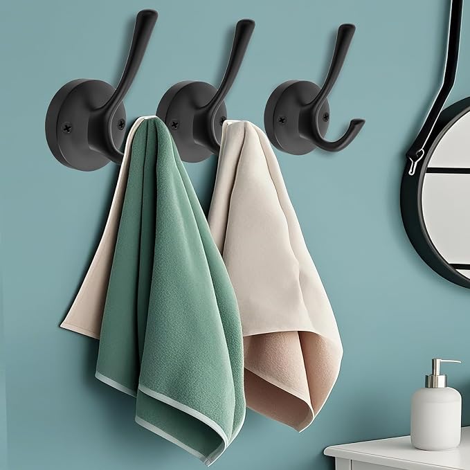 Black Wall Hooks Towel Hooks, 3 Pack Coat Hooks Robe Hook Heavy Duty Metal - Image 2