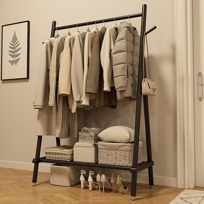 Solid Wood Clothing Rack, Rolling Clothes Rack by Muwuele