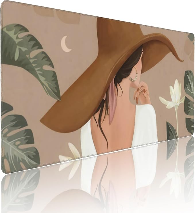 Elegant Lady Tropical Large Mouse Pad, Vintage Aesthetic Gaming Desk Mat - Image 2