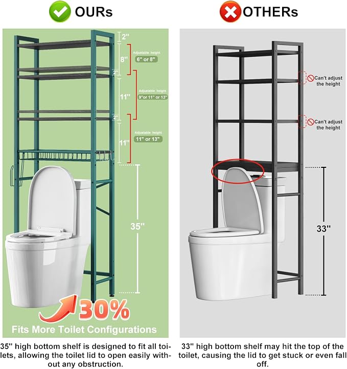 Over-The-Toilet Storage Rack, 4-Tier Bathroom Organizer Shelf Over Toilet - Image 2