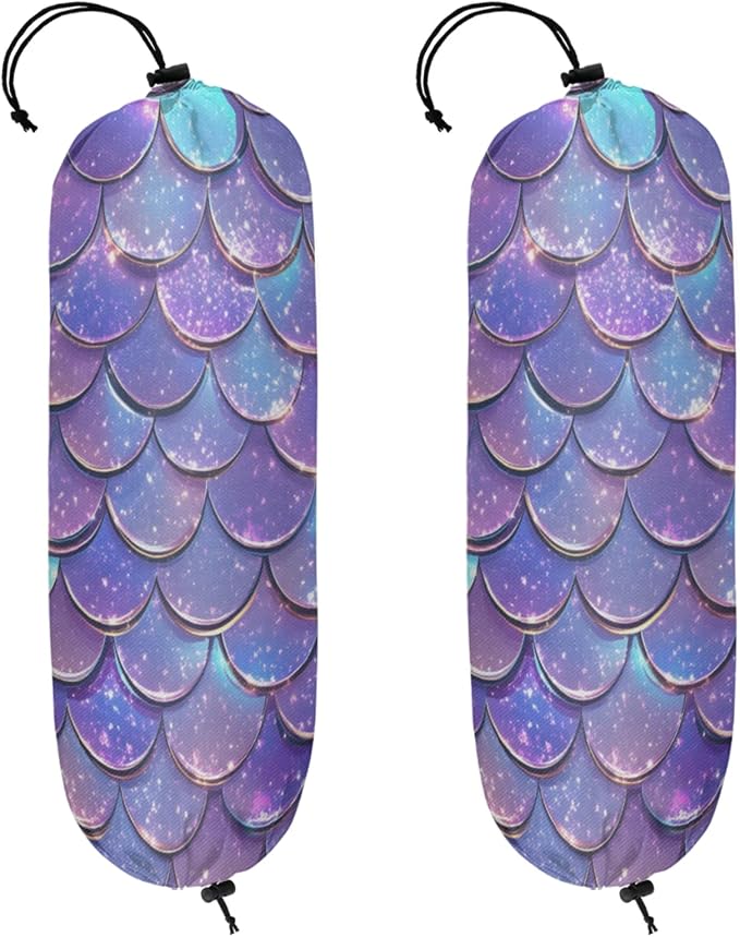 Purple Mermaid Scales Plastic Bag Holder 2 Pcs Grocery Bag Organizer Reusable by Unknown
