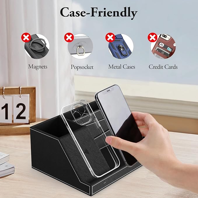 TopMade Wireless Charger Desk Nightstand Organizer, Leather Pen Holder Office - Image 10